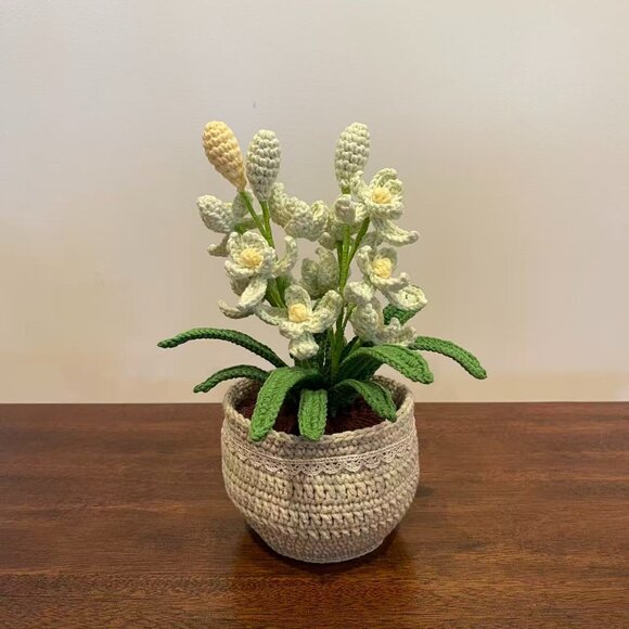 Handmade Crochet Orchid Potted Plant Home Office Decor - Picture 1 of 5
